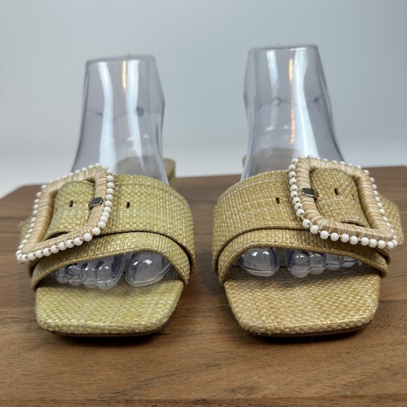 Womens Sam Edelman Deacon Bead Beige Weave Heeled Slide Sandals Size 7 M - Picture 4 of 8